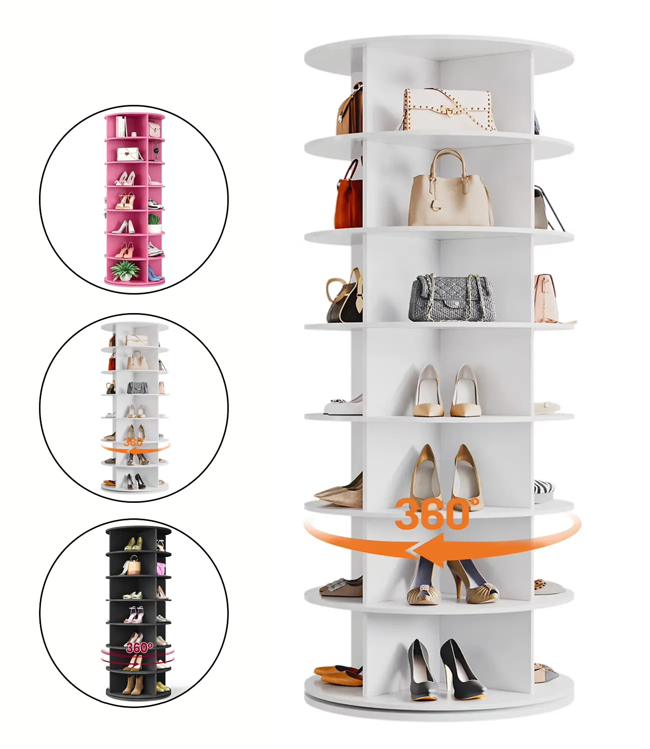 KATHY HOT Wooden 360-Degree Rotating 7-Tier Shoe Rack Organizer, Floor-Standing Hands-Free Swivel 360° Shoe Storage, Durable Wood Holders, 24-28 Pairs Capacity for Entryway, Living Room, Wooden Shoe Rack, 360-Degree Shoe Storage
