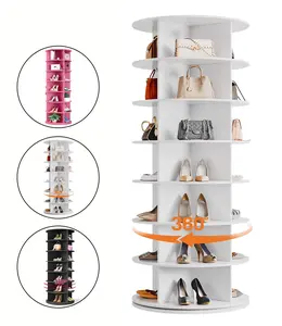 KATHY HOT Wooden 360-Degree Rotating 7-Tier Shoe Rack Organizer, Floor-Standing Hands-Free Swivel 360° Shoe Storage, Durable Wood Holders, 24-28 Pairs Capacity for Entryway, Living Room, Wooden Shoe Rack, 360-Degree Shoe Storage