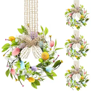 Mini Easter Egg Wreath Set, Vintage Color Plastic Eggs Door Hanging Decor, Spring Flower Ring Decoration, Perfect for Easter Egg Hunt