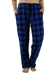 Women's Christmas Plaid Print Drawstring Waist Straight Leg Lounge Pants, Casual Comfy Warm Polar Fleece Sleep Pants, Women Fall & Winter Sleepwear
