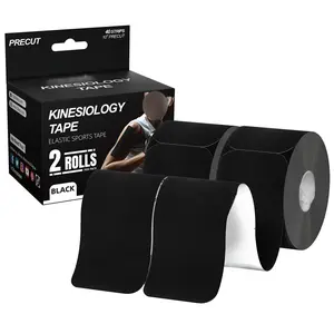 Ckeep Precut Kinesiology Tape, 2 Rolls - Original Cotton, Latex-Free tapes for Knee, Shoulder Pain, Injuries & Sprains (Black)