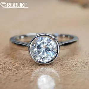 1/2/3ct Bezel Set Moissanite Engagement Ring For Women Round Cut Solitaire Diamond S925 Sterling Silver Wedding Band With GRA