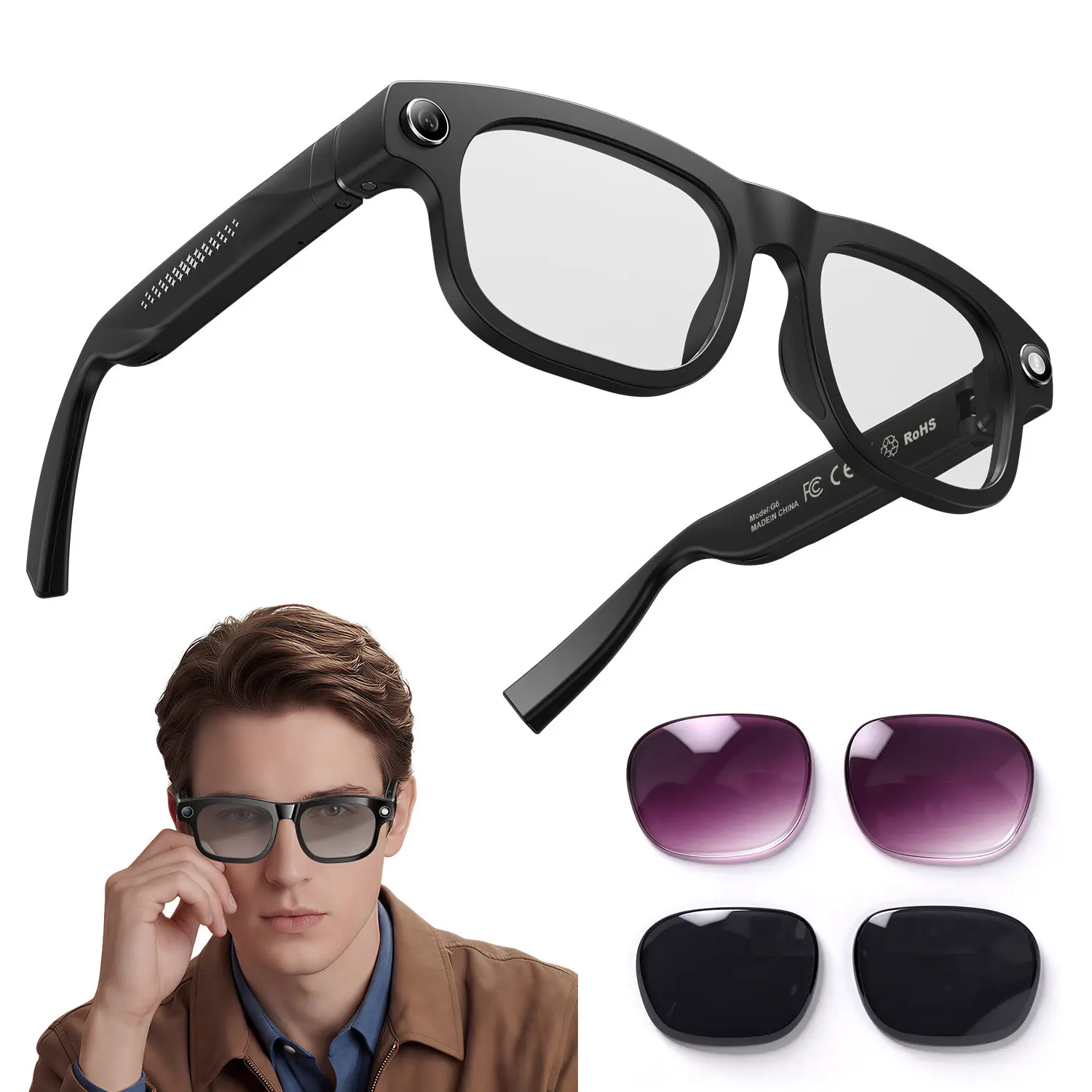AI Smart Glasses with 8MP HD Video Recording, 164-Language Interpretation, Wireless Bluetooth, UV Sun Protection – Smart Wearable Gadgets for Riding, Outdoor Adventures