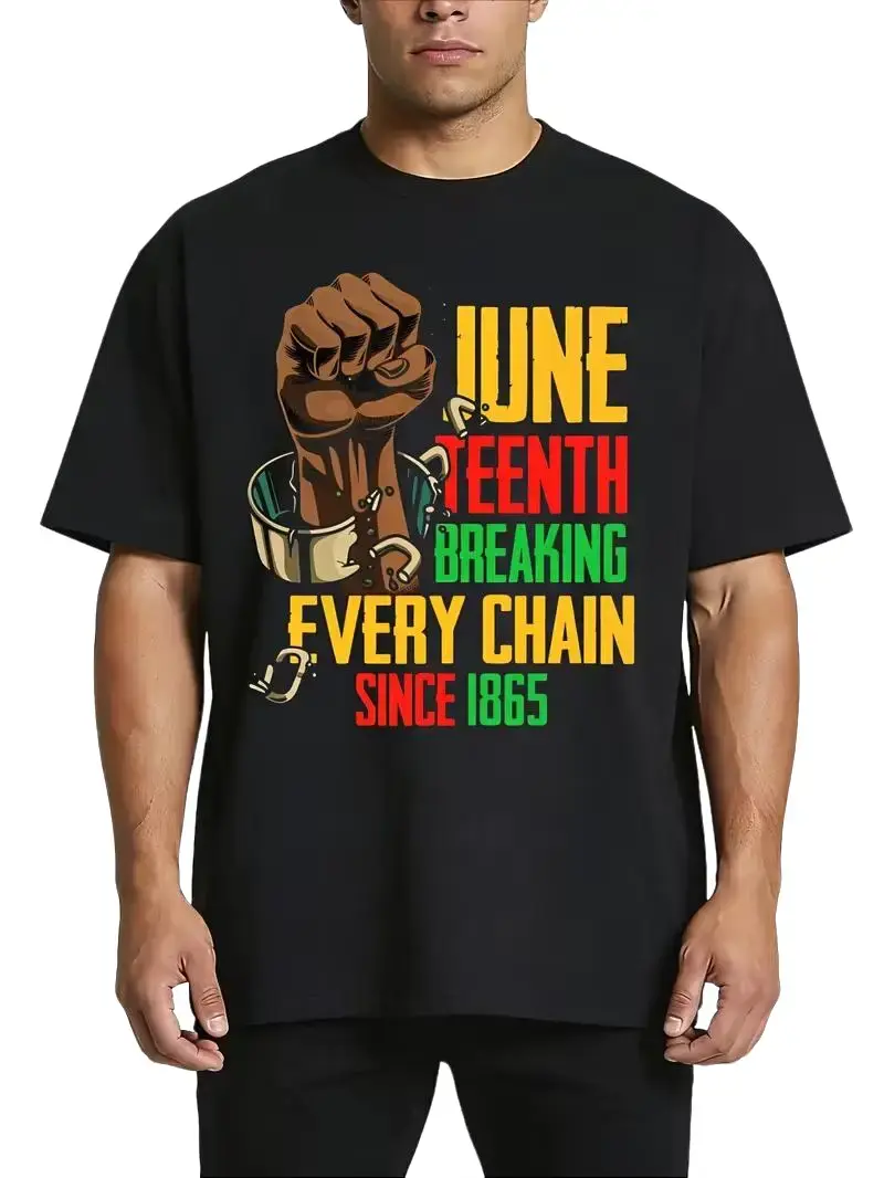 Men's Juneteenth T-Shirt with Breaking Every Chain Graphic, Casual Short-Sleeve Cotton Top Celebrating Black Freedom, Tshirt, Shortsleeve