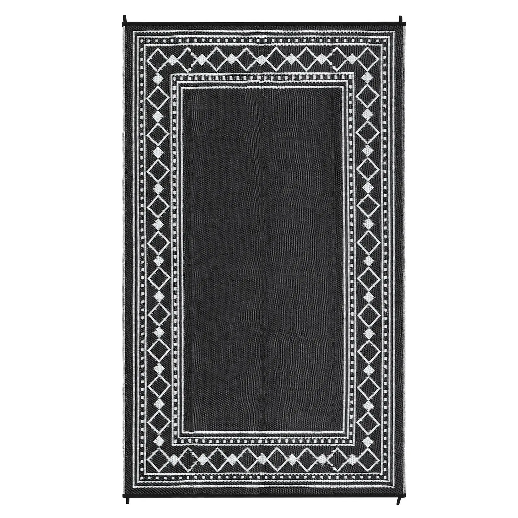 Gaomon 9x12 ft Plastic Black and White Rectangular Geometric Design Rug - Outdoor Rug for Patio, RV Camping