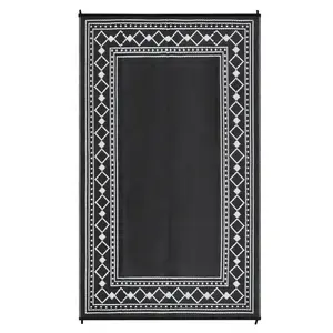 Gaomon 9x12 ft Plastic Black White Rectangular Geometric Design Rug - Outdoor Use for Patio, RV Camping