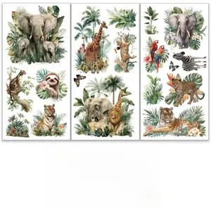 3Pcs/set Wildlife Animal Rub on Transfers for Furniture and Craft 6x12 Inch Tropical Plants Furniture Decal Transfer Sticker Rub on Decal  for Scrapbook Window Home Decoration Vibrant Decals