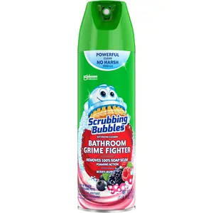 Scrubbing Bubbles Bathroom and Shower Cleaner Aerosol, Foaming Action Bathroom Grime Fighter Removing Soap Scum, Berry Burst Scent, 20oz