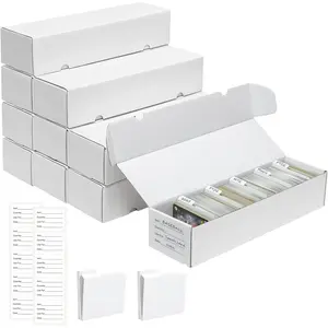 Trading Card Storage Box |   10 Pack • 1100 Count Bulk Card Storage Box |   with Dividers |   White Corrugated Cardboard Sport Card Organizer for Basketball Card/MTG/TCG/Magic Collection