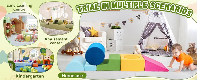 Edbuosy 7-piece Toddler Foam Climbing Toys Indoor Modular Crawling & Sliding Play Set for Toddlers Colorful Soft Play Climbing Blocks