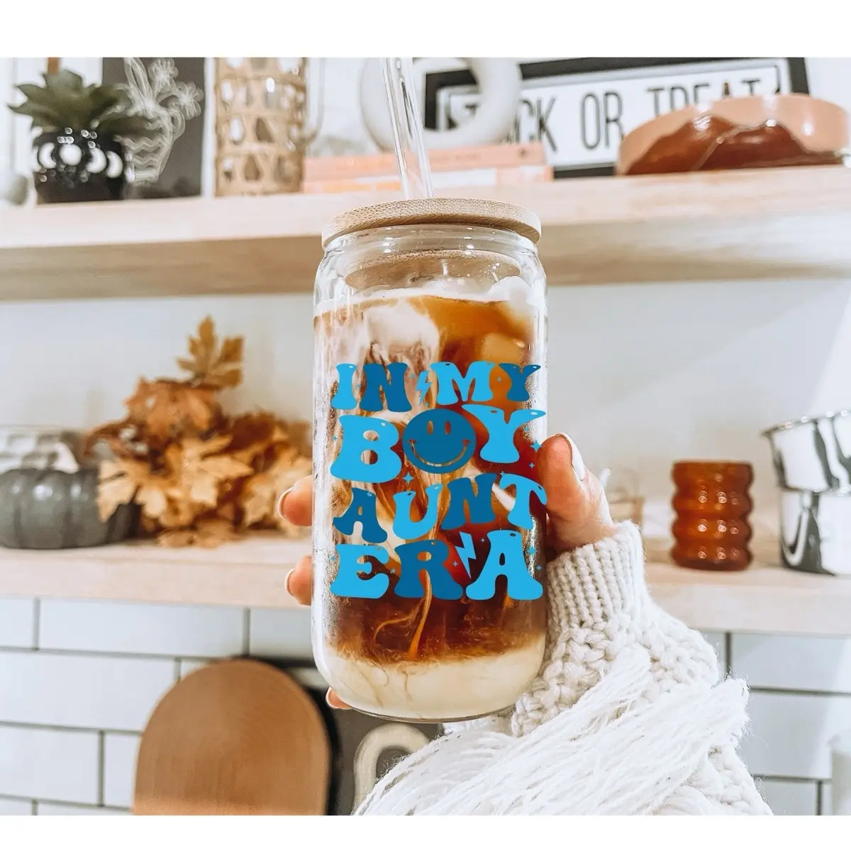 In my boy aunt  Drinkware Tumblers Coffee era glass cup with bamboo lid Mug Bottles Water Bottles Stylish Portable cute glass cup beer glass friend gift iced christmas glass straw glass tumbler coffee cup drinking  cute Reusable mother day gift