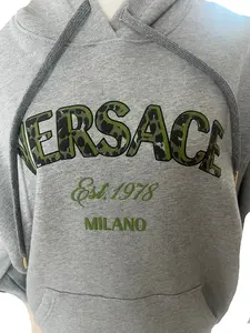 Pre-Owned Versace Gray Hoodie Green and Leopard Logo - New