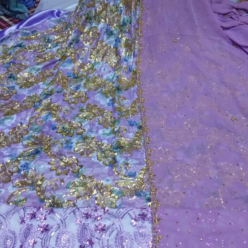 lilac and gold wedding dress Luxury Traditional Ethiopian Wedding Dress with Gold & Lilac Detail XS main image 0