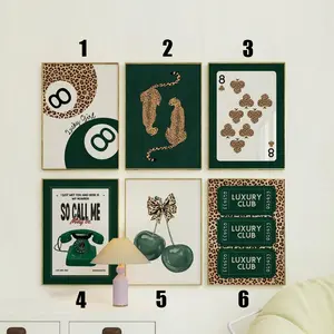 ( Select style ) Emerald green wall art prints Trendy leopard print Fashion posters Gallery girly prints Aesthetic decor Dorm prints Green funky art