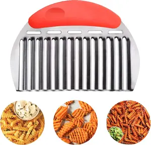 Large Crinkle  - Stainless Steel  Fry And Waffle Fry Maker for Potatoes, Crinkle Cut Tool with Handle, Professional Vegetable  for Carrots Cucumbers