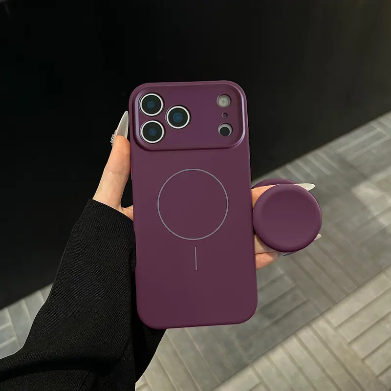Magnetic Stand Liquid Silicone Full Coverage Phone Case with AI Capture Button, Compatible with iPhone 13 to iPhone 18 Pro Max--3994
