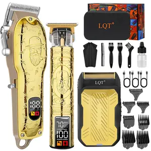 Cordless Professional Men's Hair Clipper Set, T-Blade Hair Carving Trimmer, Electric Shaver & Beard Trimmer, LED Digital Display, 8 Guide Combs, with Travel Storage Bag, Easy to Carry，Ideal Gift for Him