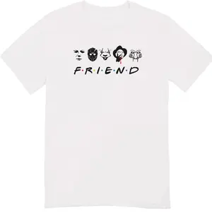Funny Friends Horror Characters Shirt – Vintage Style Embroidered Cotton Tee – Halloween Gift for Horror Fans