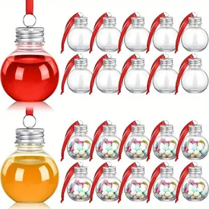20 Piece Holiday Decorative Balls, Empty 1.69oz Fillable Ornaments, Transparent Plastic Light Bulb Shape Drink Hang Tags, Perfect for Parties and Home Decor