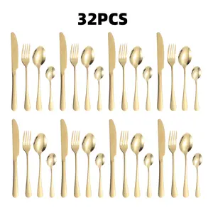 32-Piece Food-Grade Stainless Steel Cutlery Set, Dinner Utensil Set, Durable and Stylish Design, Dishwasher Safe, Silver Color Kitchen Tableware for 8 People, Flatware Set
