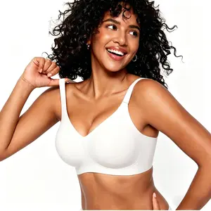 CORELOVE Wireless Supportive Seamless Bralette Push bra bra woman Wireless Push-Up Seamless V-Neck Bralette Basic Lady Underwear Wireless No Underwire Jelly Bra Everyday Comfort Push Up Seamless T-Shirt Bra with Minimizer & Adjustable Straps Soft Fit