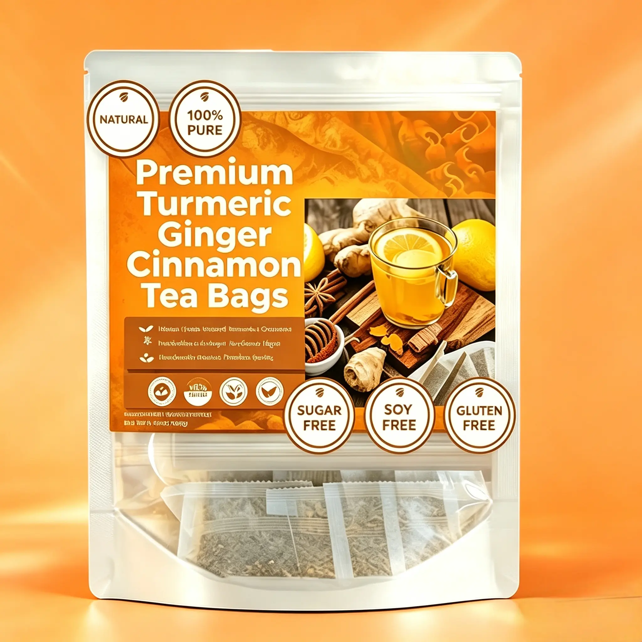 Organic Turmeric Ginger Cinnamon Tea Bags (60 Pack) – Natural Anti-Inflammatory Herbal Tea for Digestion, Immunity & Daily Wellness