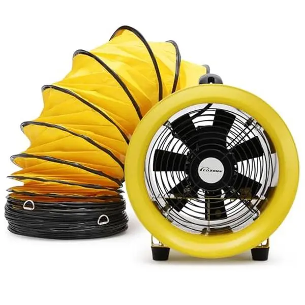 GAOMON 10-in Adjustable Metal Ventilation Unit, 3300RPM Portable Exhaust Cylinder Axial Industrial Blower Fan, 32.8-ft PVC Duct Hose, Steel Frame, 1.4m Overheat-Safe Power Cord & Plug, Corrosion-Resistant Coating for Basements, Tunnels