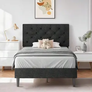 Upholstered    Headboard, Linen Fabric    Button Tufted Headboard, No Box Spring Needed, Easy Assembly, Twin/ Full/ Queen/ King, Beige/ Pink/ Dark Grey/ Grey/ Blue/ Cream/ Black Bed with Frame