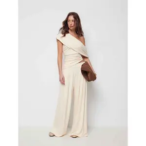 Cider Asymmetrical Neck Ruched Top & Mid Rise Wide Leg Trousers Set SwimWeek