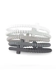 5pcs Cute Hand Strap, Thin Cross Silicone Bracelet, New Fashion Bracelets, Unisex Jewelry Accessory Gift, Stackable Bracelets, Cross Charm Bangle