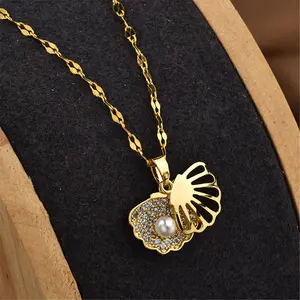 Luxurious Openable Seashell Pendant Necklace – Elegant Copper-Alloy Clam Shell Design with Sparkling Cubic Zirconia Accents, Cultured Pearl Center, Adjustable Chain for Bridal, Anniversary, or Special Occasion Jewelry Gift
