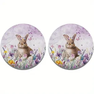Easter Rabbit Tulip Car Coasters,High Quality Gifts for Father, Mother And Friends,Pack of 2 Cup Coasters Absorbent Coaster Pads for Women Girls Drink Cup Holder Coasters Set
