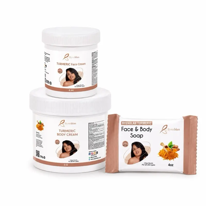 Byenblan 3-Piece Turmeric Glow Skincare Collection – Face Cream, Body Cream & Soap for Daily Skincare