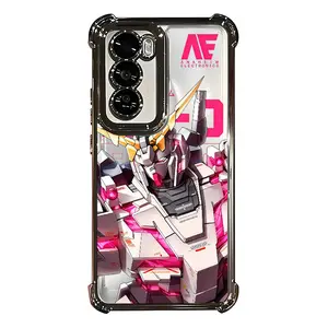 Gundam Unicorn Pattern Aesthetic Electroplated TPU Casing For iphone 16 15 14 13 12 11 X XS PRO PLUS MAX Four Corners Anti-Fall Transparent Soft Silicone Gift Shockproof Protection Anti-Drop Protective Protector Phone Cases Shell Cover