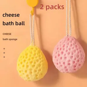 Cheese Bath Ball - 2 Packs of Ultra Soft Sponge Shower Balls for Moisturizing & Exfoliating Skin - Soft Mesh Design with Convenient Hanging Strap - Personal Turmeric Deep Cleansing Soap Set Cleaning Scrubber