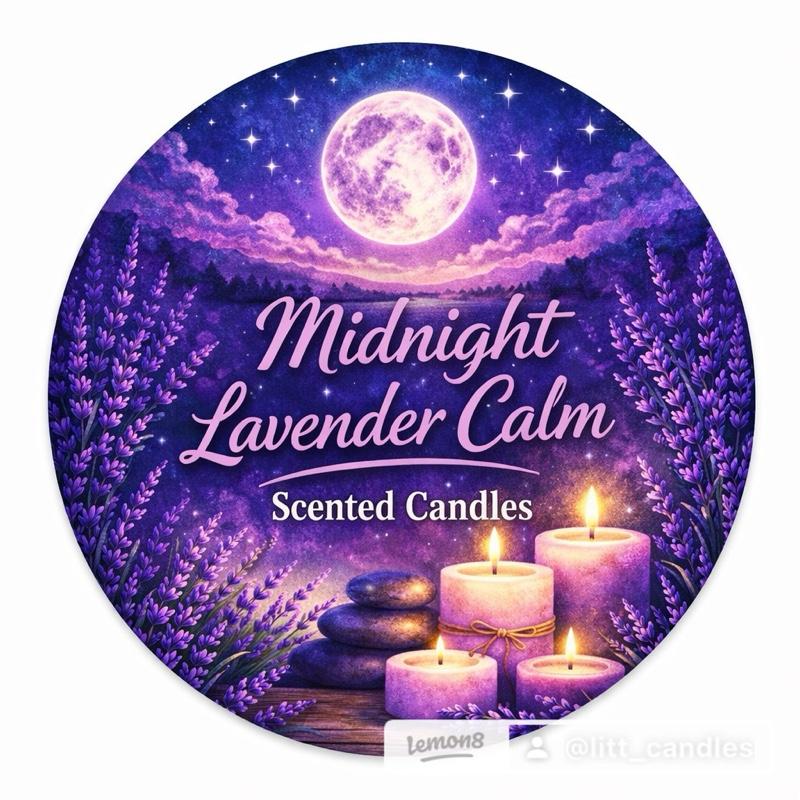 Midnight Lavender Calm Scented Candle - Luxurious Nighttime Retreat with Fresh Lavender & Warm Vanilla Aroma for Relaxation & Serenity