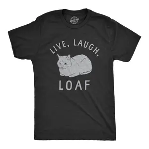 Mens Live Laugh Loaf T Shirt Funny Sarcastic Laying Kitten Graphic Novelty Tee for Guys Mens Funny T Shirts Cool Vintage Fashion T-Shirt Gift Classic Menswear Funny Cat Short Sleeve Novelty Tees for Guys Black -