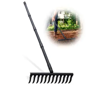 Bow Rake Heavy Duty 60" Metal Head Garden Rake with Adjustable Stainless Steel Handle Garden Tool for Loosening Soil Leveling Mulch Gathering Leaf