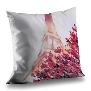 Begin Home Decor C1PT1414214NM4 14 x 14 in. Pink Eiffel Tower Throw Pillow - Romantic Home Decor Insert
