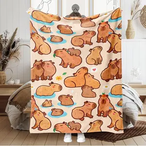 Cartoon Capybara Pattern Blanket,  1 Count Soft and Comfortable Air-conditioned Room Throw, Warm Nap Blanket for Home, Office, Outdoor Camping