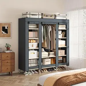 Portable Large Closet Organizer with cover 11 Storage Spaces armario with Steel Frame Portable Easy Assembly Dust Proof 1 Hanging Area Ideal for student Dormitories Rental Rooms Accessories Wardrobe Cabinet