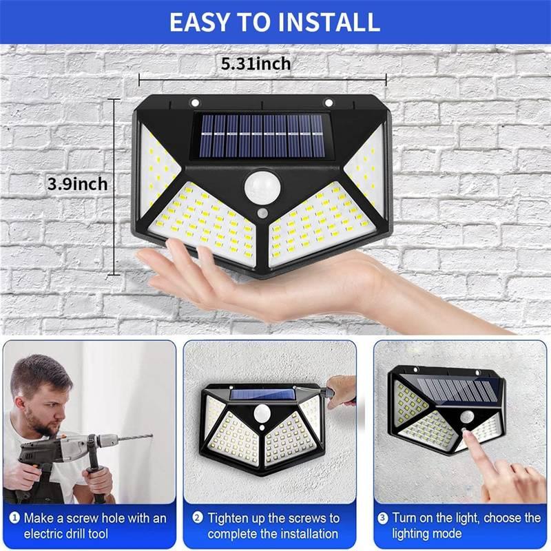 100LED Solar Wall Light Bright Solar Powered Motion Sensor Wall Lights, Waterproof, 3 Mode Sensor Smart Security For Balcony, Patio, Stairs, Garden, Facade