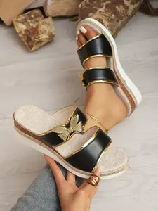 Trendy Wedge Heel Slip-On Sandals for Women, Casual Sandals, Fashionable Wedge Shoes, Versatile Open-Toe Design, Comfortable Rubber Sole, Perfect for Daily Wear