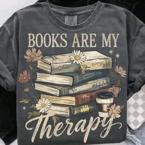 Comfort Colors Tee Shirts - Books Are My Therapy Top for Everyday Wear