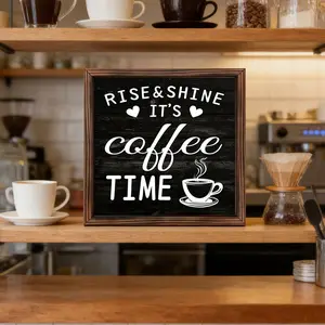 Coffee Time 8-Inch Wooden Picture Frame Decorative Art Wood Sign, Wooden Home Sign Coffee Bar Decor, Kitchen Decor, Coffee Corner Art Perfect for Women's Studio Apartments, Newlywed Bar Decor, Essential for Coffee Lovers