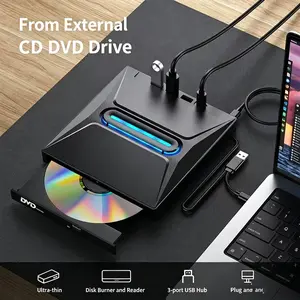 Suitable for laptop external CD/DVD drive 8-in-1 USB 3.0 Efficient Ultra-thin Compact portable DVD player/CD burner/CD-ROM+/- RW external USB CD reader compatible with desktop/laptop Mac, Windows 11/10/8/7