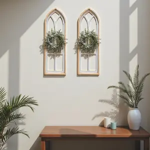37" X 12" Farmhouse Wooden Wall Window Arches -Rustic Cathedral Wood Window- Dandelion