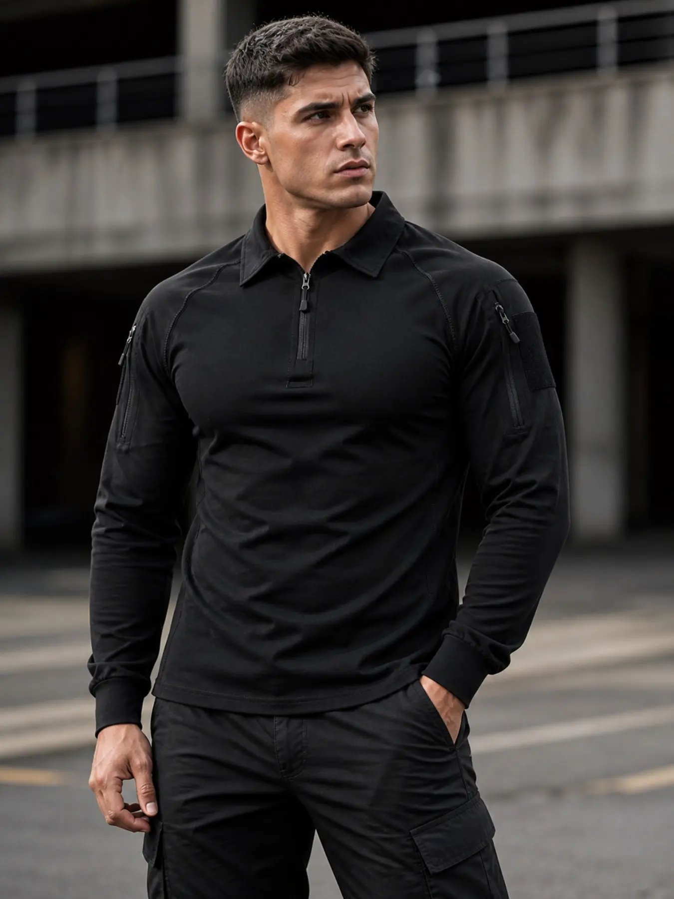 Men's Tactical High-Performance Long Sleeve Shirt, Quick-Dry Three-Quarter Zip Polo, Outdoor Hiking & Training Gear, Sporty Loose Fit, Sports Tops