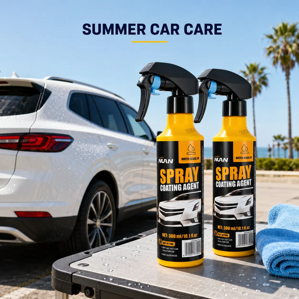 NUAN Ceramic Coating Spray for Cars – SiO2 Car Paint Coating, 3-in-1 Waterless Wash & Wax, Hydrophobic Paint Protection, High Gloss Shine, Water Beading Spray, Wax Polish Spray, pH Neutral Car Wash, Headlight Coating, Ceramic Coating Kit