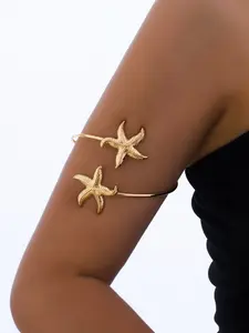 Fashionable Oceanic Starfish Metal Arm Ring, Adjustable Open Cuff Bracelet, Women's Jewelry, Beach Wear, Summer Accessory, High-Quality